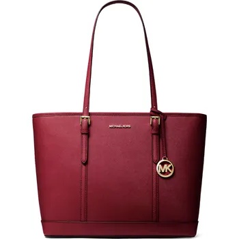 Kabelka Červená kožená kabelka Michael Kors Jet Set lg tote cherry