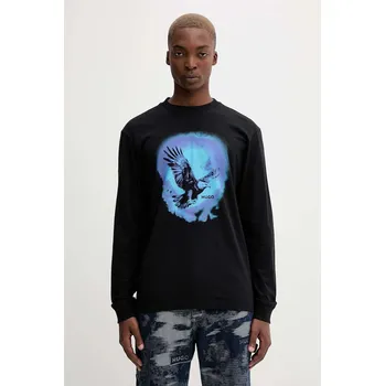 Pánské tričko Bavlněné tričko s dlouhým rukávem Hugo Blue Nagtox 50549135 černá 99X, vel. S