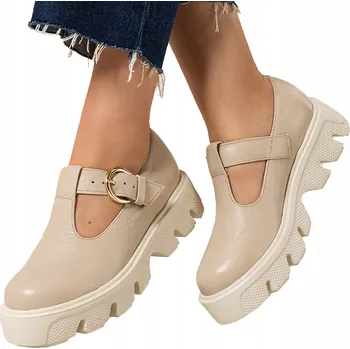 Dámské polobotky Kožené polobotky béžové na platformě s protiskluzovou podrážkou, POLSKÝ VÝROBEK, velikost 37