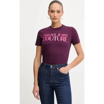 Bavlněné tričko Versace Jeans Couture 79HAHE05.CJ00E fialová 45X, vel. M