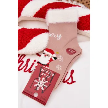 Dívčí tričko Vánoční dětské ponožky s kožíškem a Mikulášem Vlna alpaka tmavě béžová 28-31