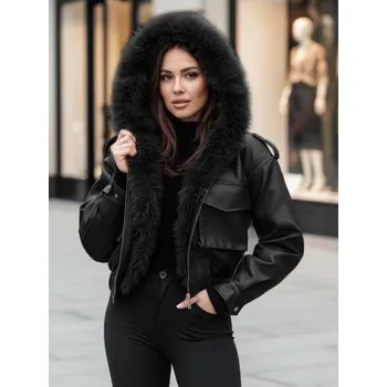 Dámská casual bunda Dámská koženková bunda s kožešinou SOFTREBEL černá