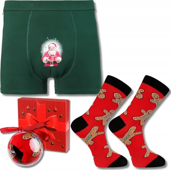 Boxerky Sada Pánské Vánoční Boxerky a Ponožky v Baňce Dárek MORAJ L