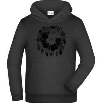 Pánské tričko Kočičí sen, černý potisk - Dětská mikina s kapucí - 164 cm