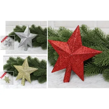 Vánoční ozdoba Špička na vánoční stromeček HVĚZDA 15 cm, mix barev Barva: Červená