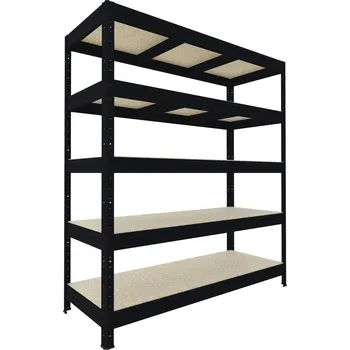 Dílenský regál Velký bezšroubový regál Biedrax 60 x 240 x 177 cm, 5 polic - černý/JSD 15 mm, 300 kg/pol.