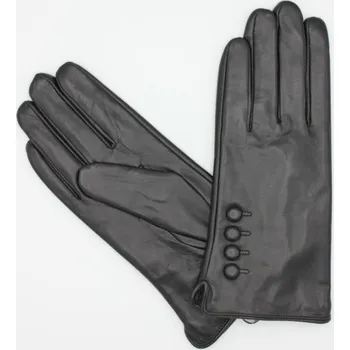 Rukavice Hollig Dámské teplé zdobené kožené rukavice černé s knoflíčky z pravé kůže jehnětina Velikost: 6,5 obvod ca 18 cm