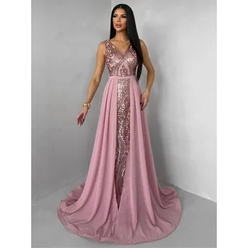 Dámské šaty Růžové dlouhé plesové šaty LUENNA Velikost: S
