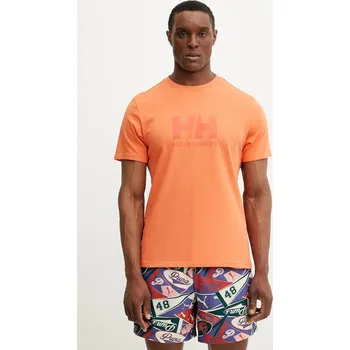 Pánské tričko Bavlněné tričko Helly Hansen HH LOGO oranžová barva, s potiskem, 54596 22X, vel. S