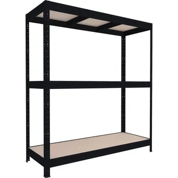 Dílenský regál Velký policový regál Biedrax 60 x 160 x 177 cm, 3 police - černý/MDF 6 mm, 400 kg/pol.
