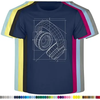 Pánské tričko levne-bavlnene-tricko-potisk-3D-sluchatek Barva: Denim - riflovina, velikost: XL