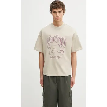 Pánské tričko Bavlněné tričko Carhartt WIP S/S Hackwork T-Shirt pánské, béžová barva, s potiskem, I035434.2LP60, XL, 80X