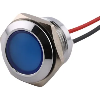 LED kontrolka kovová s vodiči, pro průměr otvoru 16mm, stříbrná Modrá 12-24 V DC