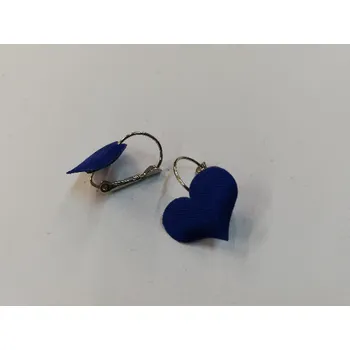 Náušnice Textilní náušnice - srdíčka - modrá