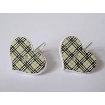 Náušnice Dřevěné náušnice - Srdce - zelené kostky