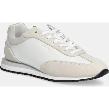 Pánské tenisky Kožené sneakers boty Calvin Klein RUNNER LACE UP - LTH SUE MIX bílá barva, HW0HW02286 00X, EUR 38