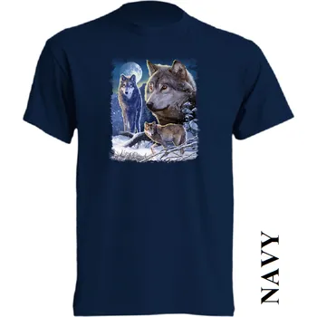 Pánské tričko levne-bavlnene-tricko-potisk-vlci-uplnek Barva: Navy - tmavě modrá, velikost: S