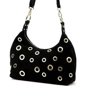 Kabelka Stylová černá kabelka z broušené kůže