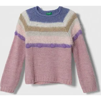 Dívčí svetr Dětský svetr s příměsí vlny United Colors of Benetton růžová barva, lehký 116QH100Y.P.SEASONAL 03X, vel. 82