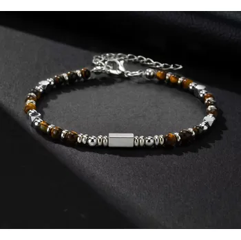 Náramek B-TOP Pánský korálkový náramek z oceli a přírodních kamenů Druh barvy: Hnědá