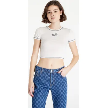 Tričko GUESS Mya Ribbed Crop Baby Tee Creamy L