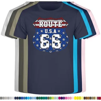 Pánské tričko panske-levne-bavlnene-tricko-chopper-route-66-usa Barva: Navy - tmavě modrá, velikost: XXL