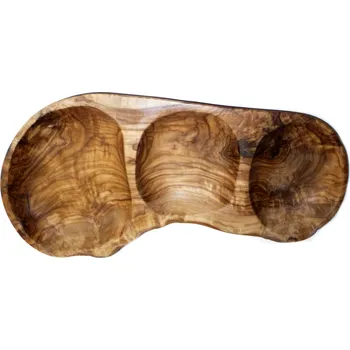 Miska s 3 místy z olivového dřeva 32cm