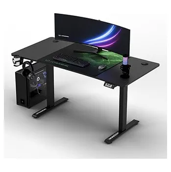 Počítačový stůl ULTRADESK Herní stůl LEVEL V2 GREEN, 140x68cm, 72-117cm, elektricky nastavitelná výška, s XXL podložkou pod myš, držák sluchátek i