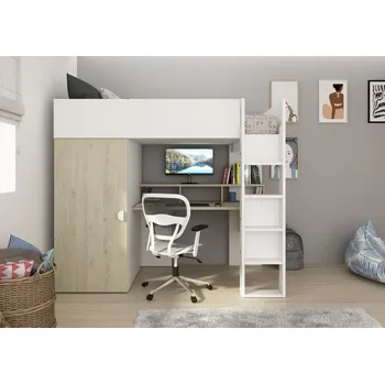 Dětská postel Vyvýšená postel s psacím stolem Flow - bílá