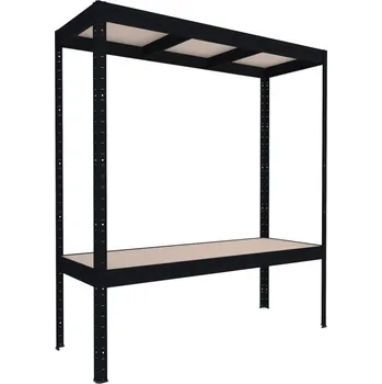 Dílenský regál Velký kovový regál Biedrax 60 x 200 x 177 cm, 2 police - černý/MDF 6 mm, 350 kg/pol.