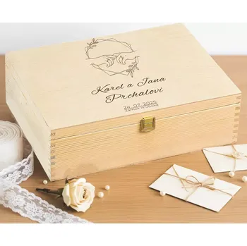 Dárkový potravinový koš Svatební Vzpomínková Krabička 34x25 cm Motiv Prsteny + text