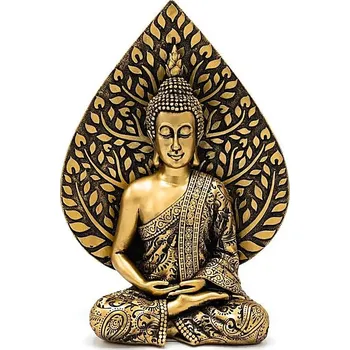 Zlatá soška meditujícího Buddhy 23,5 cm výška 23,5 cm, Bodhi list (list osvícení), thajský styl