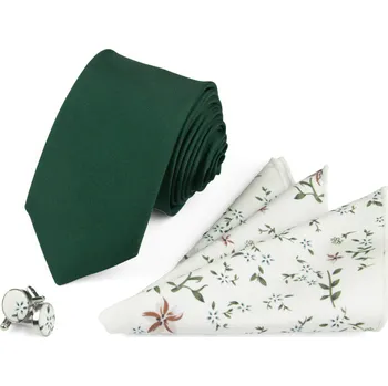 Kravata Smaragdově zelený pánský set – kravata, kapesníček a manžetové knoflíčky