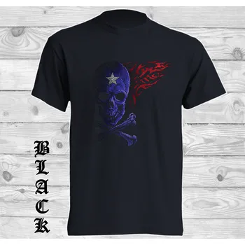 Pánské tričko levne-bavlnene-rockove-tricko-potisk-polovina lebky Barva: Black -černá, velikost: L