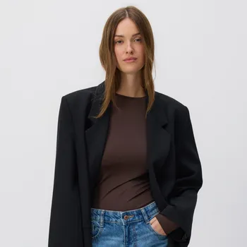 Dámské tričko Reserved - Hladký dlouhý rukáv - tmavě hnědá - 3379P-89X - 3379P-89X-M-2