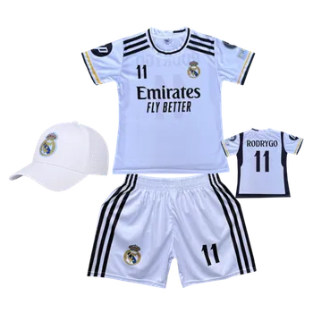 Numberoplus Premium dětský fotbalový dres + fotbalová kšiltovka Real Madrid - Rodrygo 11 Velikost: 16 let (vel.166-172)