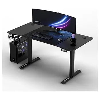 ULTRADESK Herní stůl LEVEL V2 BLUE, 140x68cm, 72-117cm, elektricky nastavitelná výška, s XXL podložkou pod myš, držák sluchátek i
