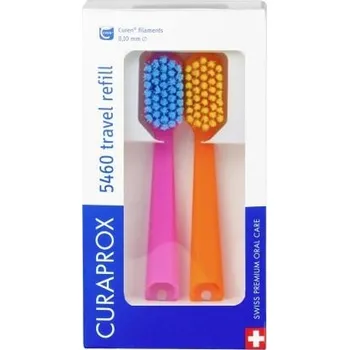 Zubní kartáček Curaprox Travel set různobarevný mix náhradních hlavic 2 ks Varianta: Růžová + Oranžová