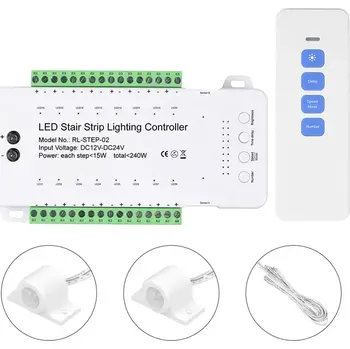 Ovladač světel LED ovladač pro schodiště pro 16 schodů s PIR senzory a dálkovým ovládáním