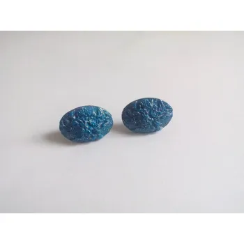 Náušnice Fimo náušnice - květina - tm.modrá s glitry