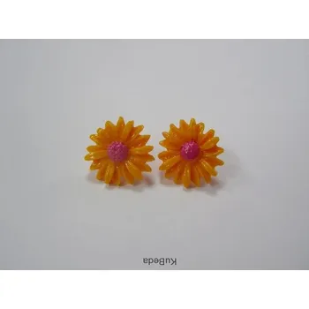 Náušnice Fimo náušnice - kopretiny - oranžová, růžová