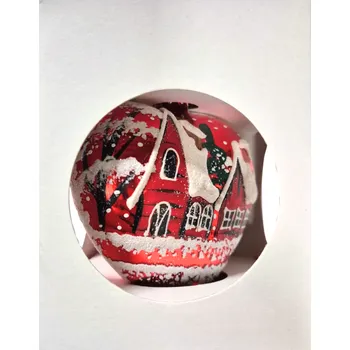 Vánoční dekorace Vánoční srdce velké skleněné, červený lesk, zimní motiv