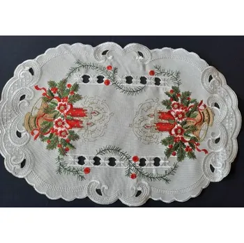 Vánoční dekorace UBRUS vyšívaný 44 x 28 vánoční svíčka zvonek