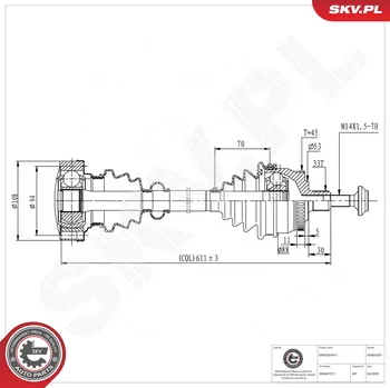 Poloosa kola Hnací hřídel - poloosa ESEN SKV 40SKV303