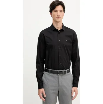 Pánská košile Košile Tommy Hilfiger pánská, černá barva, slim, s italským límcem, MW0MW38347 99X, vel. 43