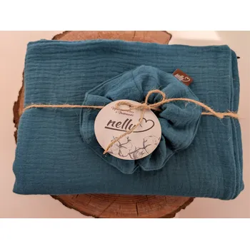 Šála Nelly Set mušelínová šála s gumičkou - petrol