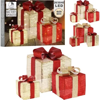 Vánoční dekorace Svící dárkové krabice zlaté a červené, sada 3 ks