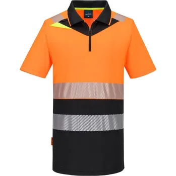 PORTWEST Polokošile na zip DX435, vystražná, krátký rukáv POR-DX435OBRS S Oranžová/černá