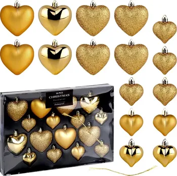 Vánoční dekorace HOMESTYLING Vánoční ozdoby srdce 16ks 65 45 mm zlatá KO-CAN302800