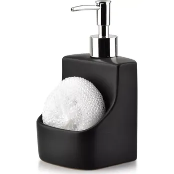 Dávkovač mýdla Keramický dávkovač na nádobí s držákem na houbičku, černý, 400 ml